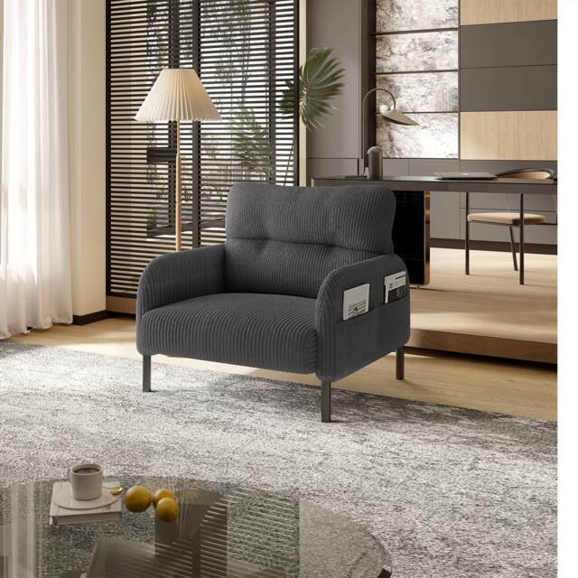 Direct Wicker Single Corduroy Armchair, Wide Seat Lounge Chair, Accent Furniture in Grey - Size: 1 Pack - image 1