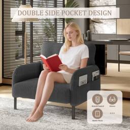 Direct Wicker Single Corduroy Armchair, Wide Seat Lounge Chair, Accent Furniture in Grey - Size: 1 Pack - thumbnail 6