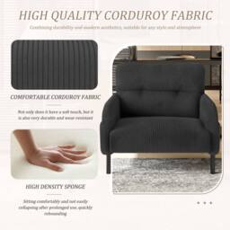 Direct Wicker Single Corduroy Armchair, Wide Seat Lounge Chair, Accent Furniture in Grey - Size: 1 Pack - thumbnail 5