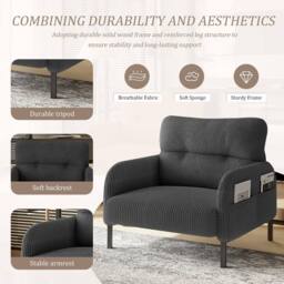 Direct Wicker Single Corduroy Armchair, Wide Seat Lounge Chair, Accent Furniture in Grey - Size: 1 Pack - thumbnail 3