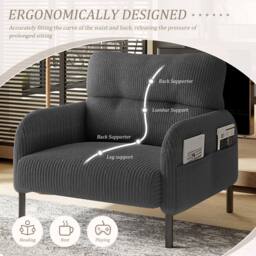 Direct Wicker Single Corduroy Armchair, Wide Seat Lounge Chair, Accent Furniture in Grey - Size: 1 Pack - thumbnail 4