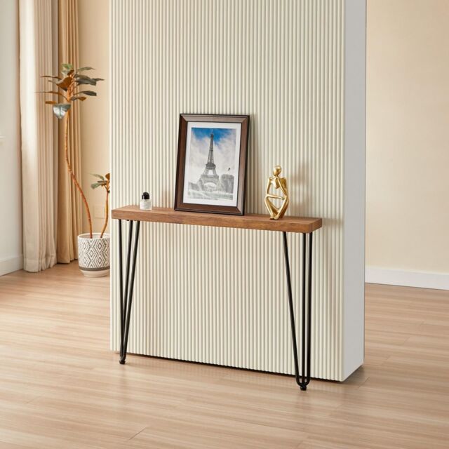 KOSY KOALA Modern Side Console Table with Veneer Top & Iron Legs in Bronze - image 1