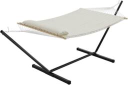 London Boutique Double Hammock w/ Stand & Pillow 2 Person Hammock Bed w/ Removable Pad in Beige - thumbnail 6