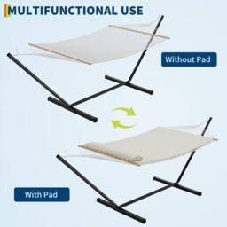 London Boutique Double Hammock w/ Stand & Pillow 2 Person Hammock Bed w/ Removable Pad in Beige - thumbnail 2