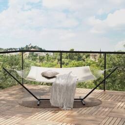 London Boutique Double Hammock w/ Stand & Pillow 2 Person Hammock Bed w/ Removable Pad in Beige - thumbnail 5