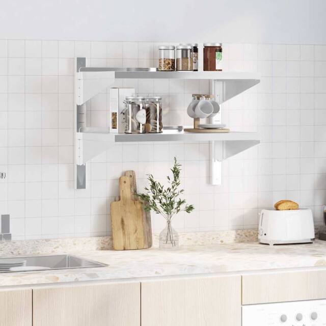 Berkfield Home Durable 2-Tier Wall Shelf 75x40x60 cm Silver Stainless Steel - Size: 75 x 40 x 60 cm - image 1