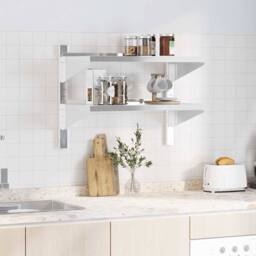 Berkfield Home Durable 2-Tier Wall Shelf 75x40x60 cm Silver Stainless Steel - Size: 75 x 40 x 60 cm - thumbnail 1