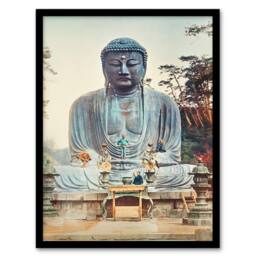 Artery8 Ogawa Kazumasa Framed Wall Art Print The Bronze Buddha at Kamakura in Blue - Size: A4 - thumbnail 1