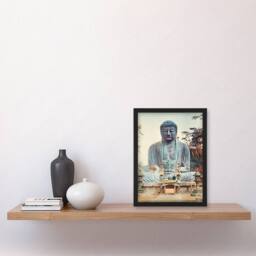 Artery8 Ogawa Kazumasa Framed Wall Art Print The Bronze Buddha at Kamakura in Blue - Size: A4 - thumbnail 2