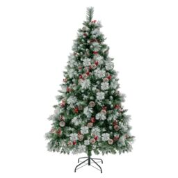 Costway 7FT Pre-Lit Artificial Christmas Tree Hinged Xmas Tree w/400 LED Lights in Green - thumbnail 1