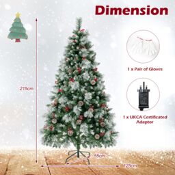 Costway 7FT Pre-Lit Artificial Christmas Tree Hinged Xmas Tree w/400 LED Lights in Green - thumbnail 5