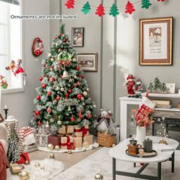 Costway 7FT Pre-Lit Artificial Christmas Tree Hinged Xmas Tree w/400 LED Lights in Green - thumbnail 2