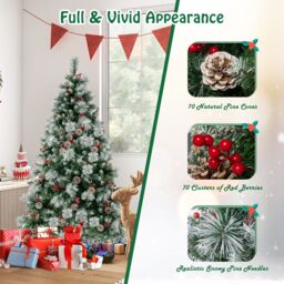 Costway 7FT Pre-Lit Artificial Christmas Tree Hinged Xmas Tree w/400 LED Lights in Green - thumbnail 3