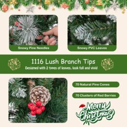 Costway 7FT Pre-Lit Artificial Christmas Tree Hinged Xmas Tree w/400 LED Lights in Green - thumbnail 6