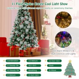 Costway 7FT Pre-Lit Artificial Christmas Tree Hinged Xmas Tree w/400 LED Lights in Green - thumbnail 4