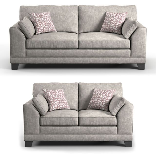 Furnishings For Less UK Hilliard Fullback Fabric Sofa Suite 3 Seater & 2 Seater Charcoal or Mist in Beige - image 1
