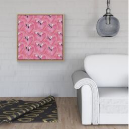 Warren Reed - Designer Watercolour Flamingo Hearts Framed Canvas in Light Brown - Size: w40 inch x h40 inch - thumbnail 2
