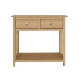 KORVIXA 2 Drawer Console Table Painted Natural Oak Finish Large - Size: 100 cm x 100 cm