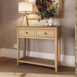 KORVIXA 2 Drawer Console Table Painted Natural Oak Finish Large - Size: 100 cm x 100 cm - thumbnail 3
