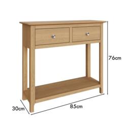 KORVIXA 2 Drawer Console Table Painted Natural Oak Finish Large - Size: 100 cm x 100 cm - thumbnail 2