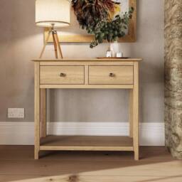 KORVIXA 2 Drawer Console Table Painted Natural Oak Finish Large - Size: 100 cm x 100 cm - thumbnail 4