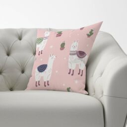 Warren Reed - Designer Happy Lama Cushions in Pink - Size: 60 cm x 60 cm - thumbnail 2