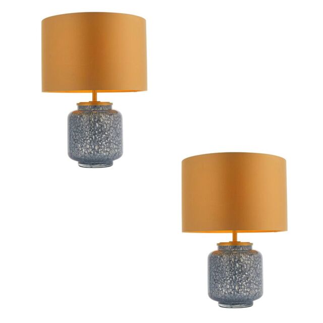 Loops 2 PACK Cobalt Glass Base Table Lamp Light & Gold Fabric Shade - Antique Brass in Clear - image 1