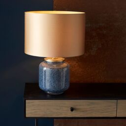 Loops 2 PACK Cobalt Glass Base Table Lamp Light & Gold Fabric Shade - Antique Brass in Clear - thumbnail 4