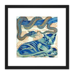 Artery8 De Morgan William Serpent Cat Painting 8X8 Inch Square Wooden Framed Wall Art Print Picture with Mount in Black - thumbnail 1