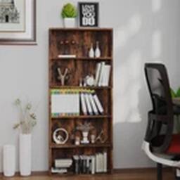 Havendro 5 Tier Large Bookcase Wooden Cube Storage Shelves Wood in Brown - thumbnail 4