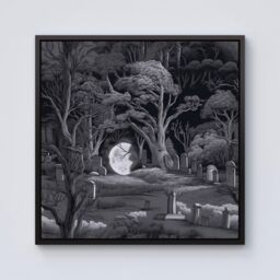 Warren Reed - Designer Eerie Moonlit Cemetery Framed Canvas in Black - Size: w10 inch x h10 inch - thumbnail 1