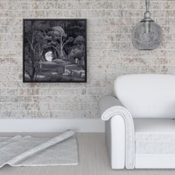 Warren Reed - Designer Eerie Moonlit Cemetery Framed Canvas in Black - Size: w10 inch x h10 inch - thumbnail 2