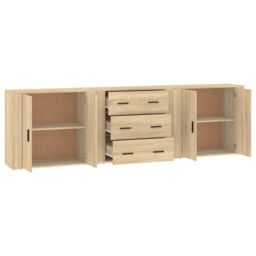 Berkfield Home Sideboards 3 pcs Sonoma Oak Engineered Wood in Brown - thumbnail 5