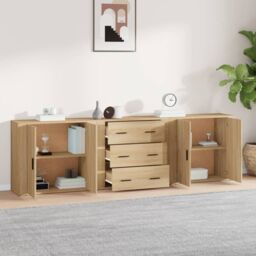 Berkfield Home Sideboards 3 pcs Sonoma Oak Engineered Wood in Brown - thumbnail 3