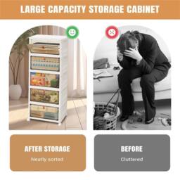 Kelvenix 4 Tier Plastic Storage Drawers Box Tower Unit in Beige - Size: 500mm - thumbnail 3