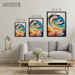 "Artery8 Rainbow Kirigami Surfer in Coastal Landscape Framed Canvas Wall Art Print - Size: W12"" x H16""" - thumbnail 4