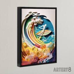 "Artery8 Rainbow Kirigami Surfer in Coastal Landscape Framed Canvas Wall Art Print - Size: W12"" x H16""" - thumbnail 2