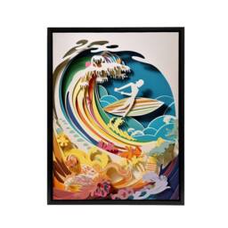 "Artery8 Rainbow Kirigami Surfer in Coastal Landscape Framed Canvas Wall Art Print - Size: W12"" x H16""" - thumbnail 1