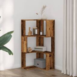 Berkfield Home Elegant Corner Bookcase 3-Tier Old Wood 50x50x102 cm Engineered Wood in Brown - Size: 50 x 50 x 102 cm - thumbnail 1