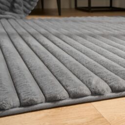 OHS Faux Fur Rug Ribbed Mat Luxury Carpet Anti Slip Runner in Grey - Size: 80 cm x 150 cm - thumbnail 5