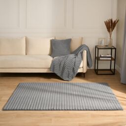 OHS Faux Fur Rug Ribbed Mat Luxury Carpet Anti Slip Runner in Grey - Size: 80 cm x 150 cm - thumbnail 2