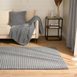 OHS Faux Fur Rug Ribbed Mat Luxury Carpet Anti Slip Runner in Grey - Size: 80 cm x 150 cm - thumbnail 3