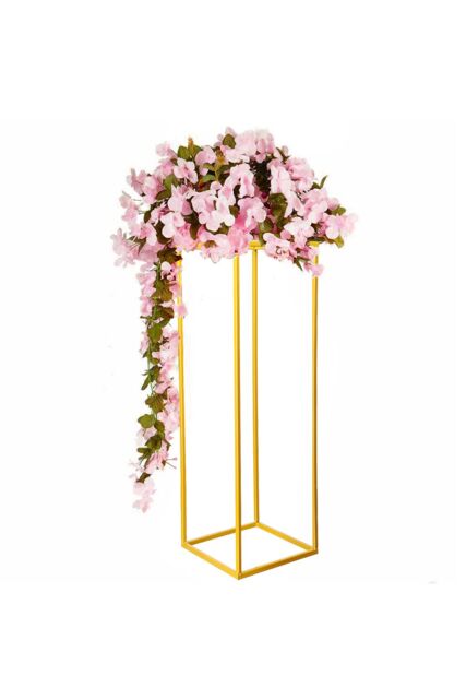 Living and Home 80cm H Rectangular Geometric Flower Rack Column Vases Wedding Centerpieces for Wedding Decorations in Gold - image 1