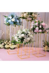 Living and Home 80cm H Rectangular Geometric Flower Rack Column Vases Wedding Centerpieces for Wedding Decorations in Gold - thumbnail 2