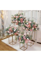 Living and Home 80cm H Rectangular Geometric Flower Rack Column Vases Wedding Centerpieces for Wedding Decorations in Gold - thumbnail 3