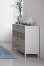 FWStyle 4 Drawer Chest Of Drawers Whitewash Oak & Linen Finish in White - thumbnail 1