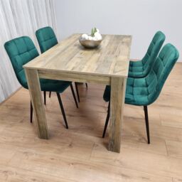 KOSY KOALA Rustic Effect Wood Dining Table Set with 4 Grey Velvet Chairs Modern Dining Room Furniture in Brown - thumbnail 4