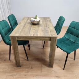KOSY KOALA Rustic Effect Wood Dining Table Set with 4 Grey Velvet Chairs Modern Dining Room Furniture in Brown - thumbnail 8