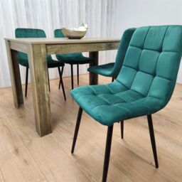 KOSY KOALA Rustic Effect Wood Dining Table Set with 4 Grey Velvet Chairs Modern Dining Room Furniture in Brown - thumbnail 6