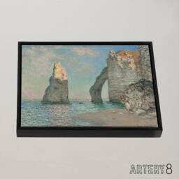 "Artery8 Claude Monet The Cliffs At Etretat Framed Canvas Wall Art Print - Size: W18"" x H24""" - thumbnail 2